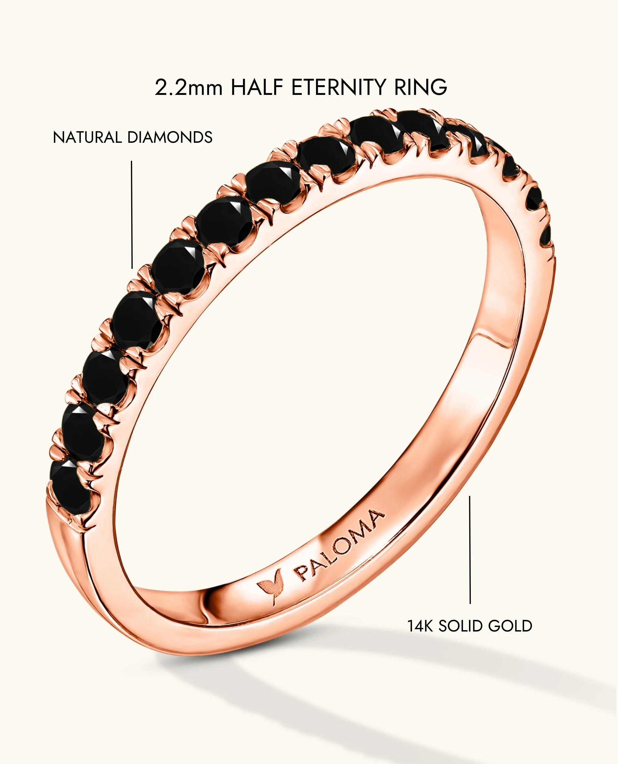2.2mm Black Diamond Half Eternity Ring - Image 16