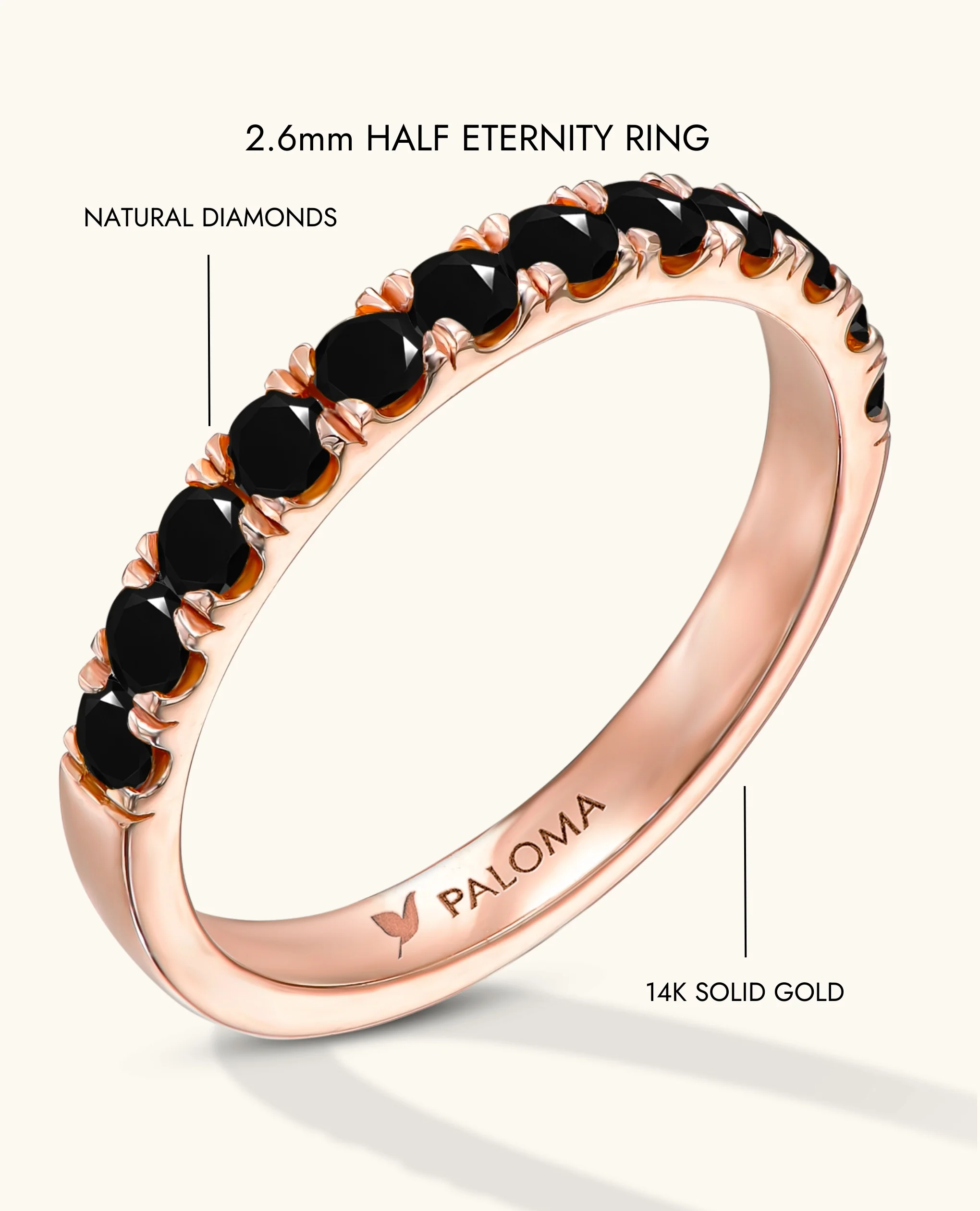 2.6mm Black Diamond Half Eternity Ring - Image 16
