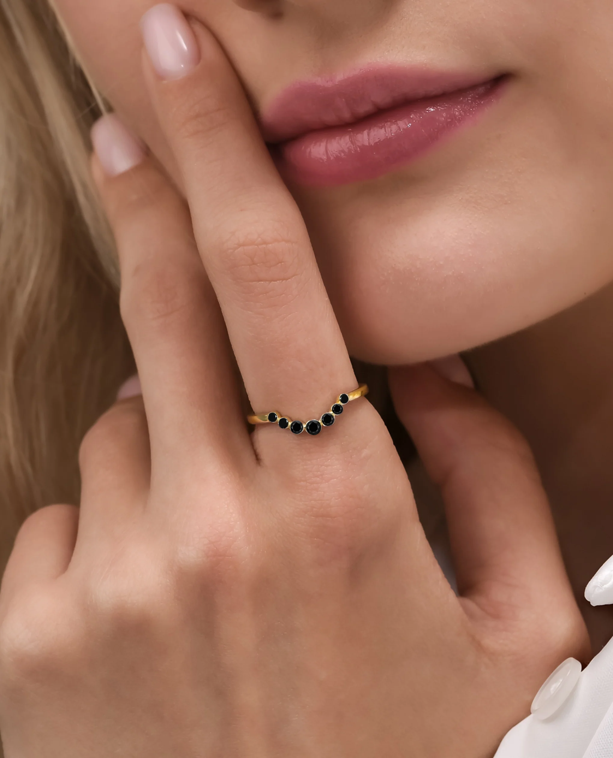 Noir Crescent Graduated Bezel Ring - Image 4
