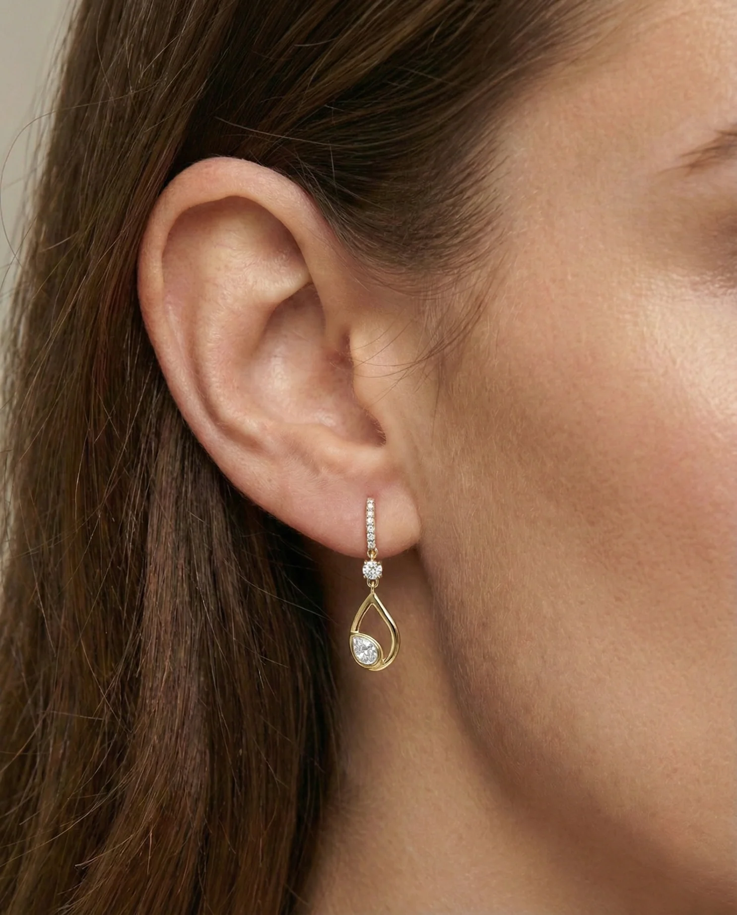 White Diamond Gold Flair Earrings - Image 5