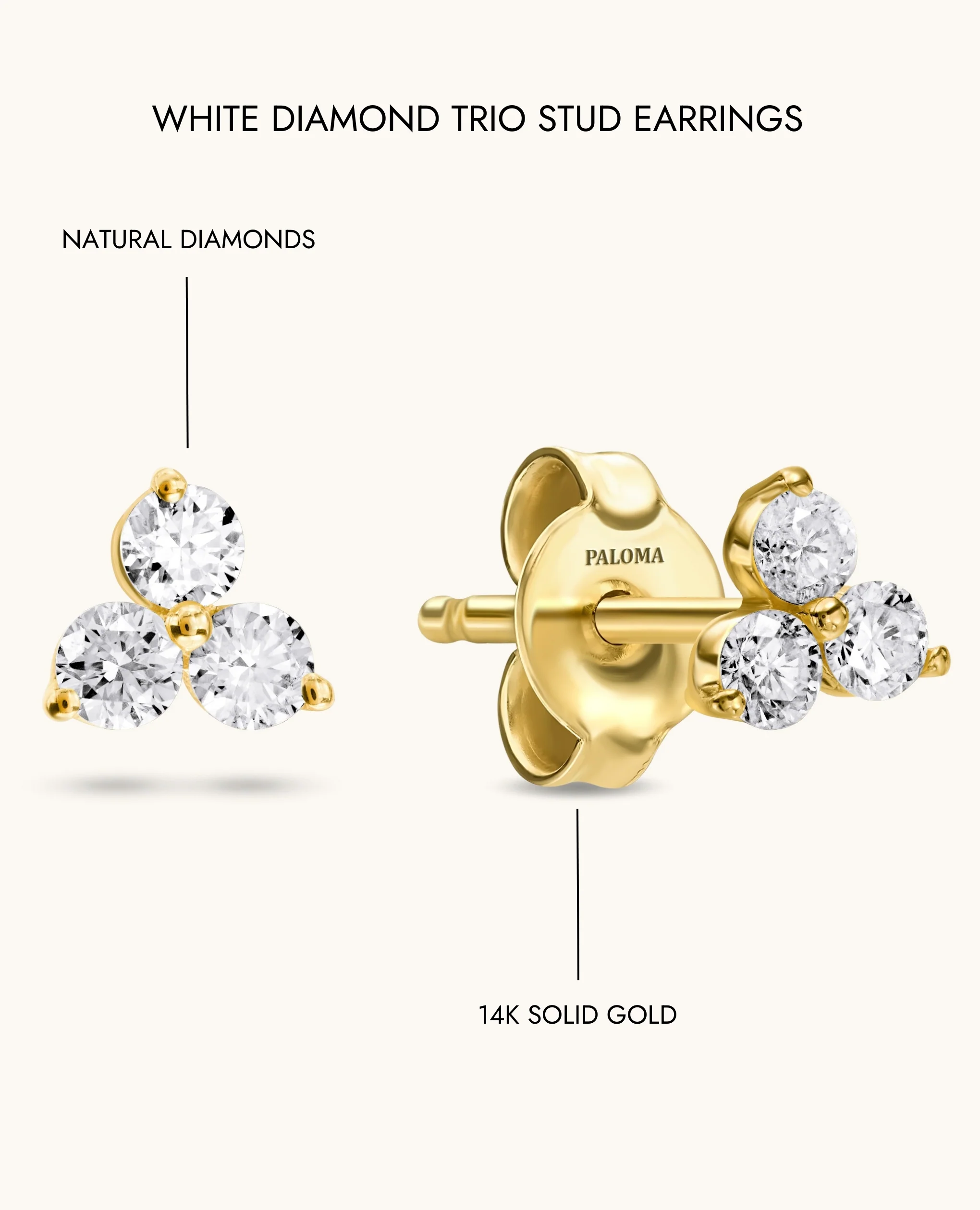 Petite White Diamond Trio Stud Earrings - Image 11