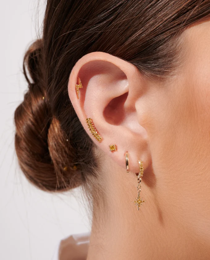 Yellow Diamond Huggie Earrings - Image 4