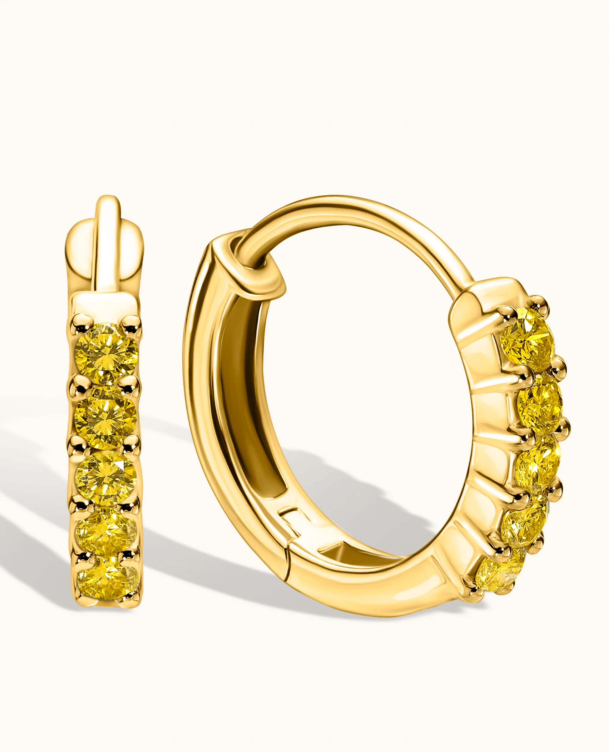 Yellow Diamond Huggie Earrings - Image 5