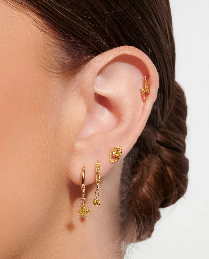 Yellow Diamond Huggie Earrings - Image 8